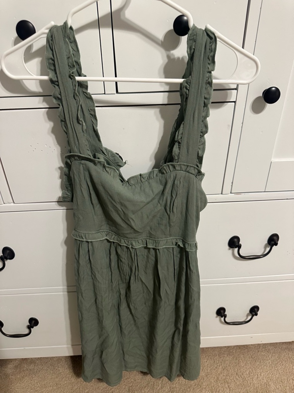 mi ami Olive Green Ruffled Strap Dress